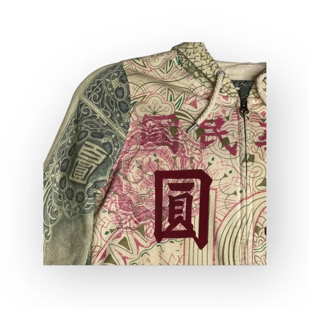 Rare: Lucky Brand ✵ Y2K Asian Money Zipper Hoodie  Sweatshirt ✵ Multi Print ✵ S - Image 4
