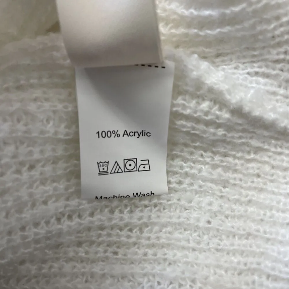 Romwe Womens Small White Cropped Knit Top Long Sleeve V Neck Sweatshirt - Image 7