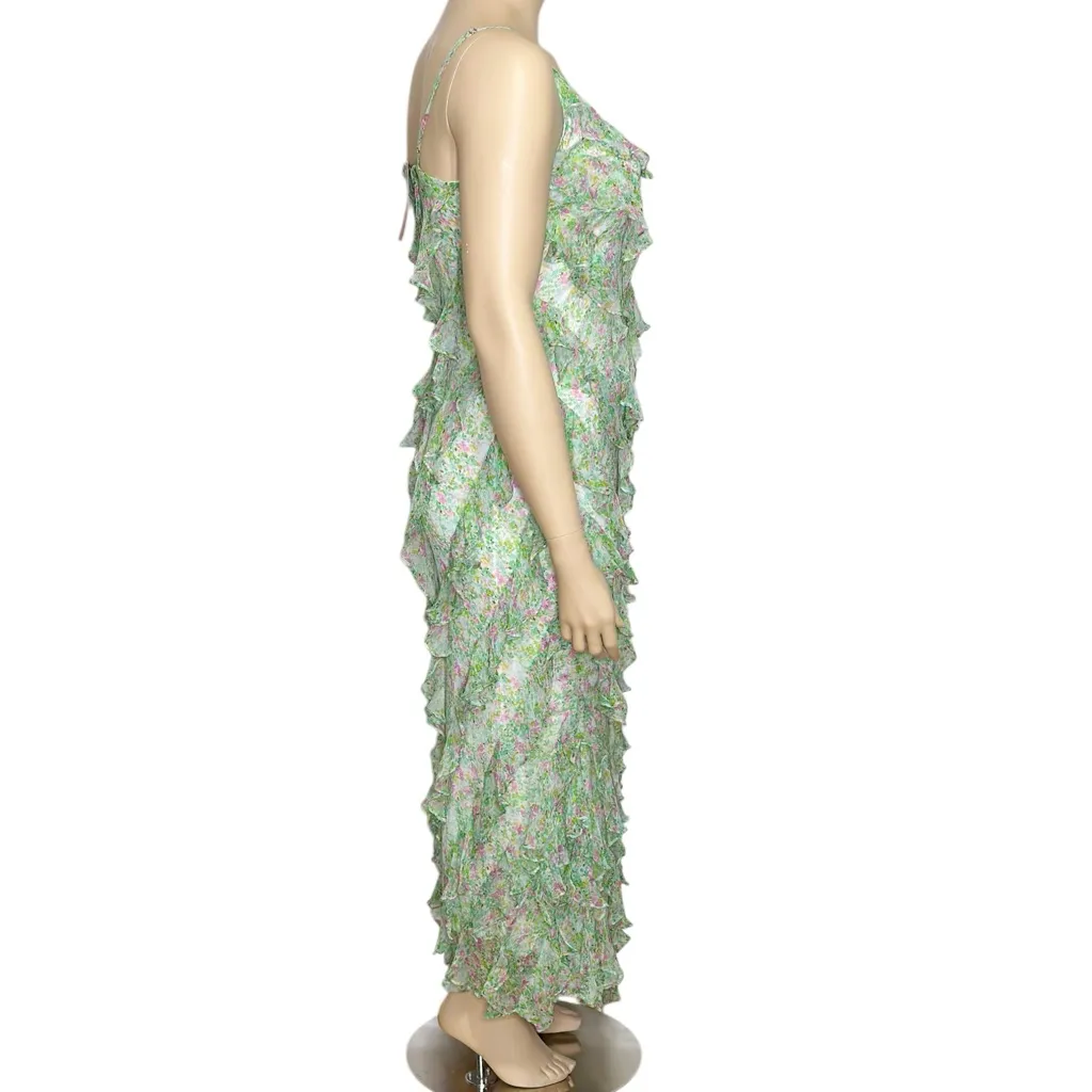 BHLDN Jia Floral Print Bias-Cut Ruffled V-Neck Gown, Light Green, 12 (US) - Image 10