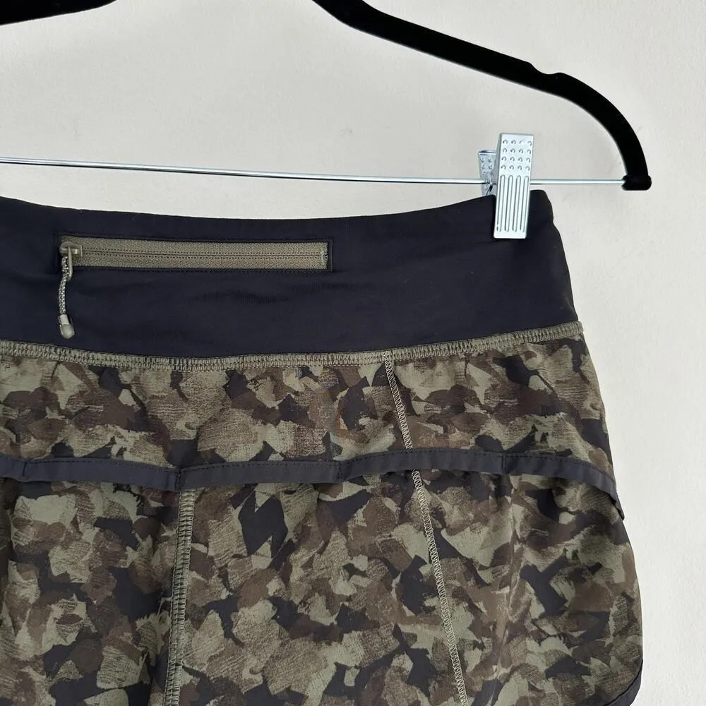Lululemon Speed Up Shorts Womens 2 Green Black Camo Running Zip Pocket Athletic - Image 6