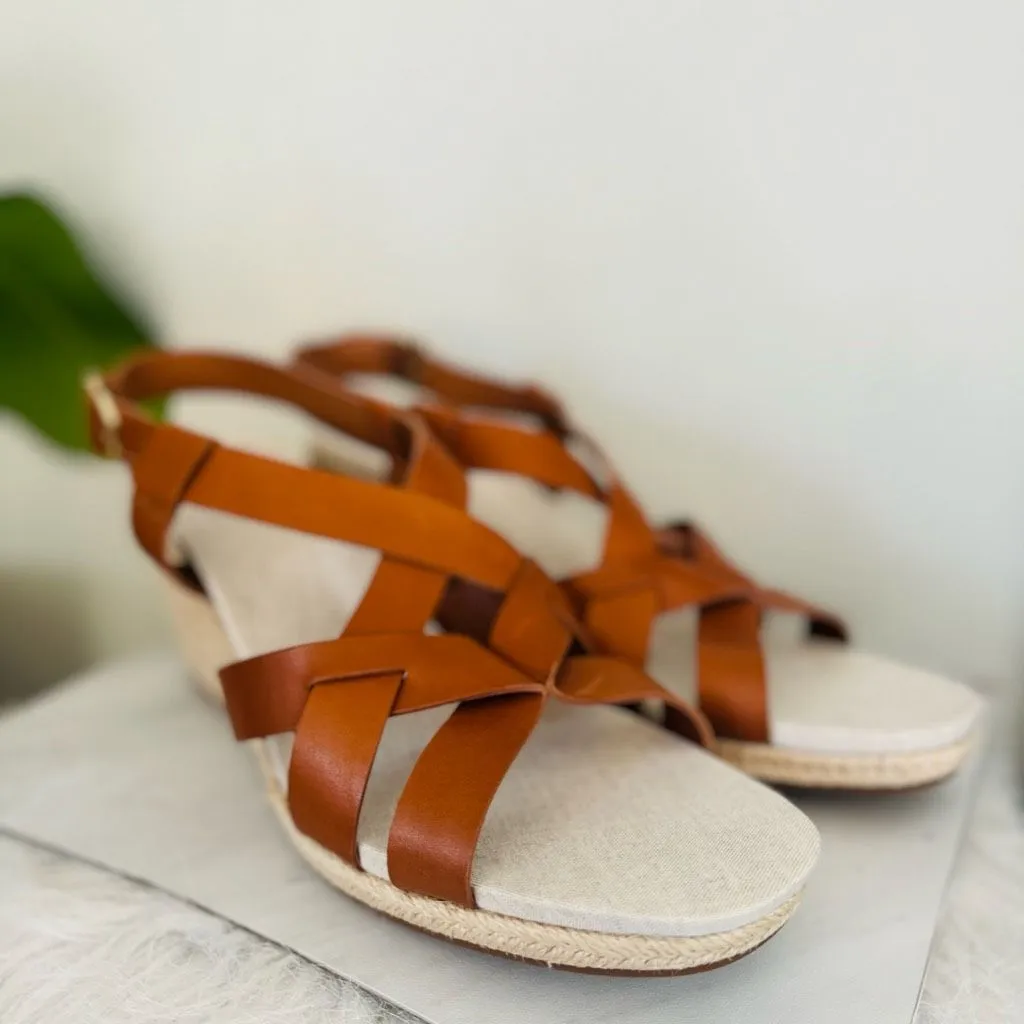 Cole Haan Crystal Wedge Leather Espadrille Strap Sandal, Brown, Size 9, NWOB‎ - Image 10