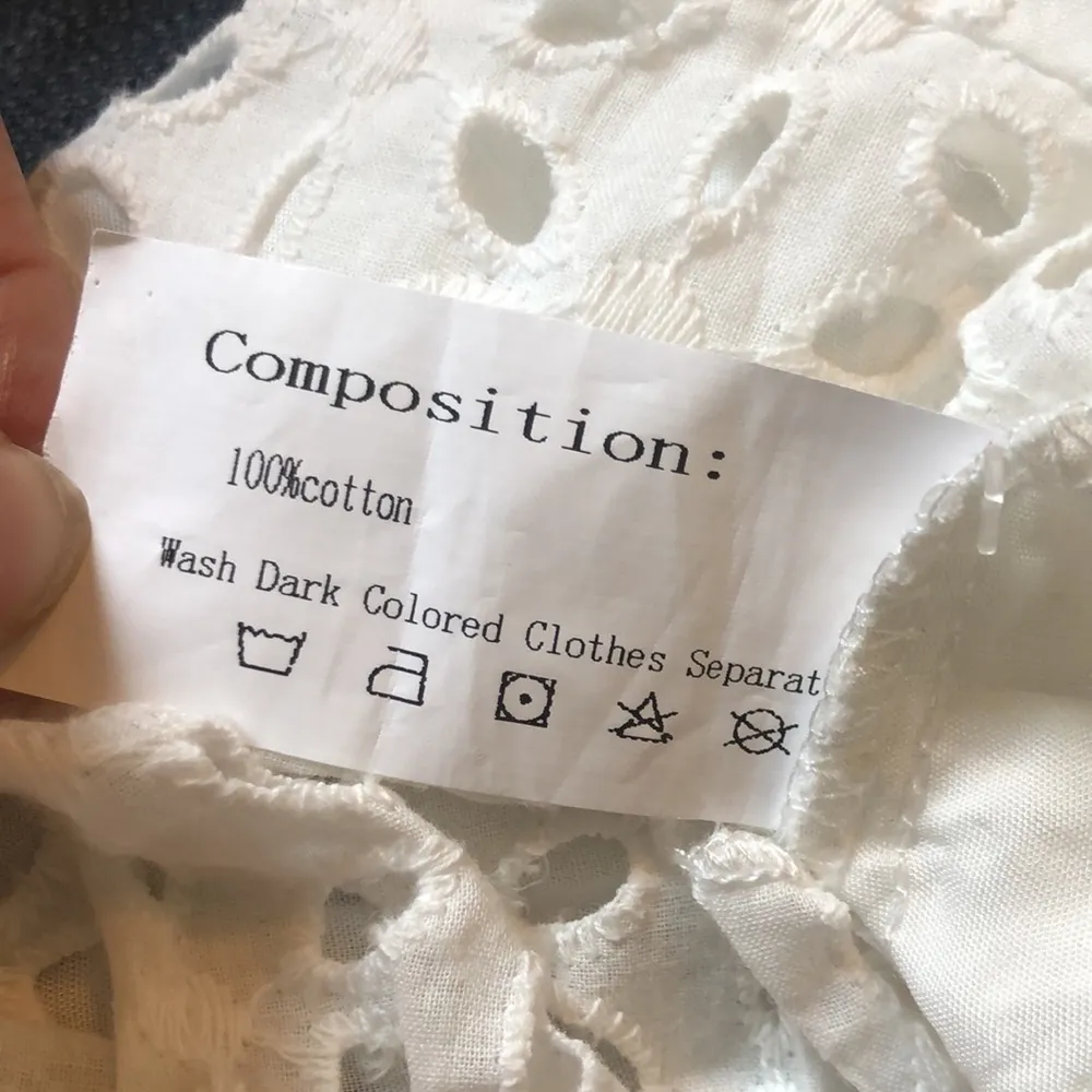 Zaful White Eyelet Crop Top XL Plunging Neck Tied Back Feminine Flutter Sleeve - Image 5