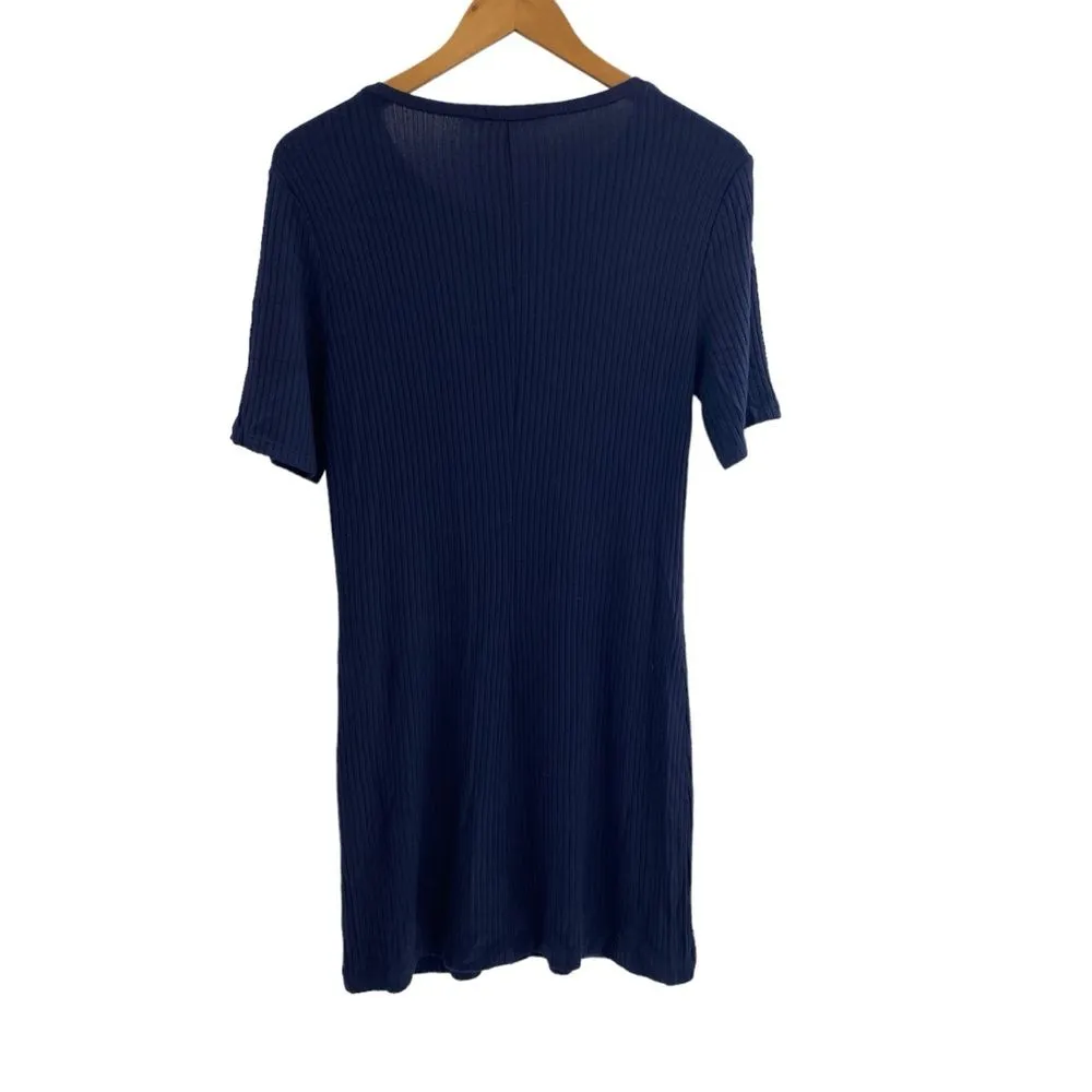 Reformation Women’s Size L Gigi Short Sleeve Mini Dress Navy Blue Rib‎ Casual - Image 12