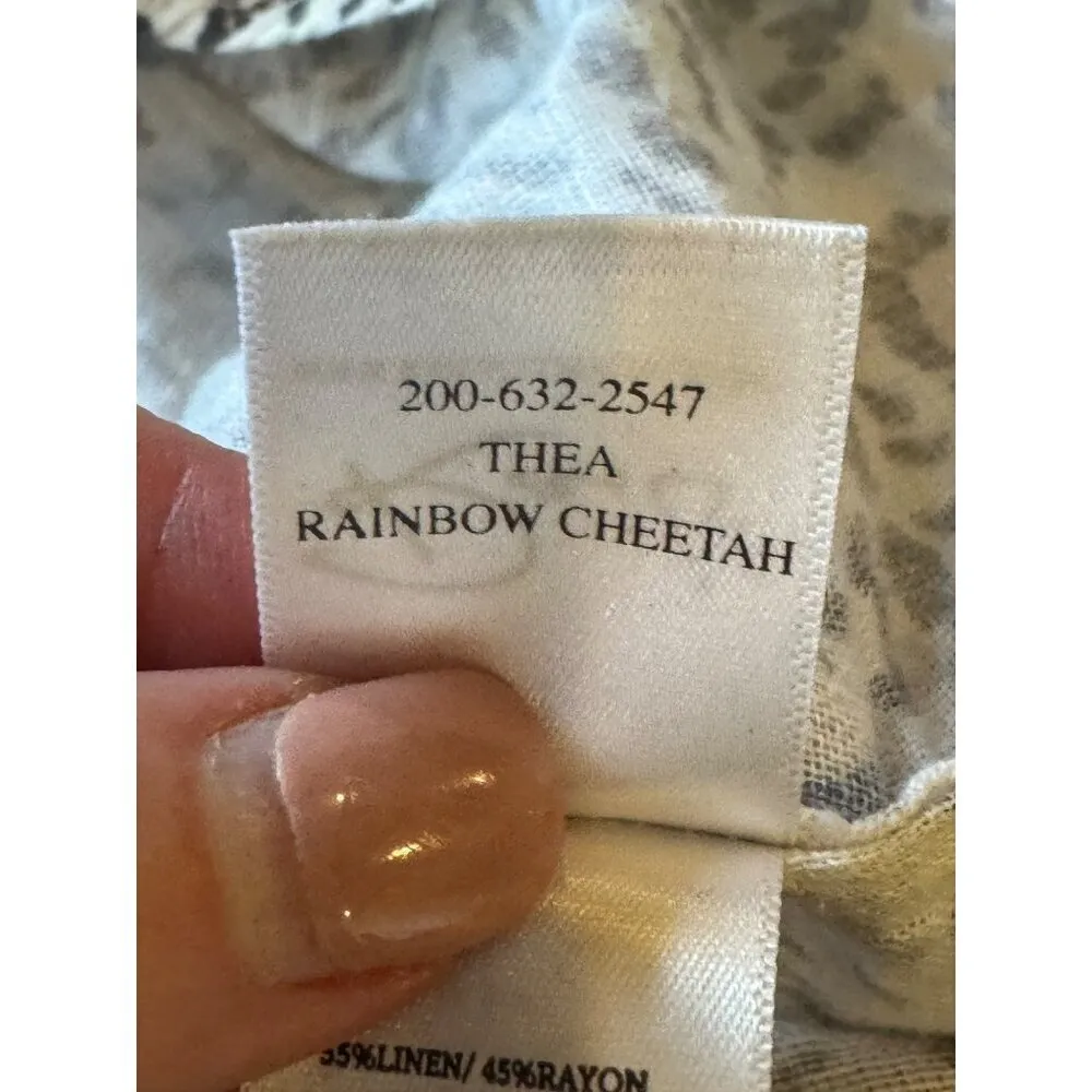 Rails Shirt Women Medium Ivory Linen Blend Thea The Rainbow Cheetah Print Blouse - Image 11