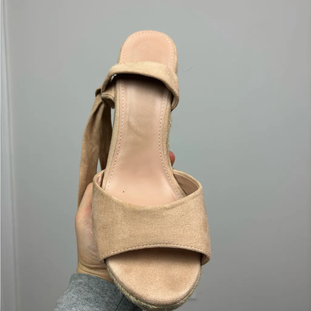 Seraih Womens Lace up Platform‎ Wedge Sandals Heels Size 8.5 4” Wedge Tan - Image 2