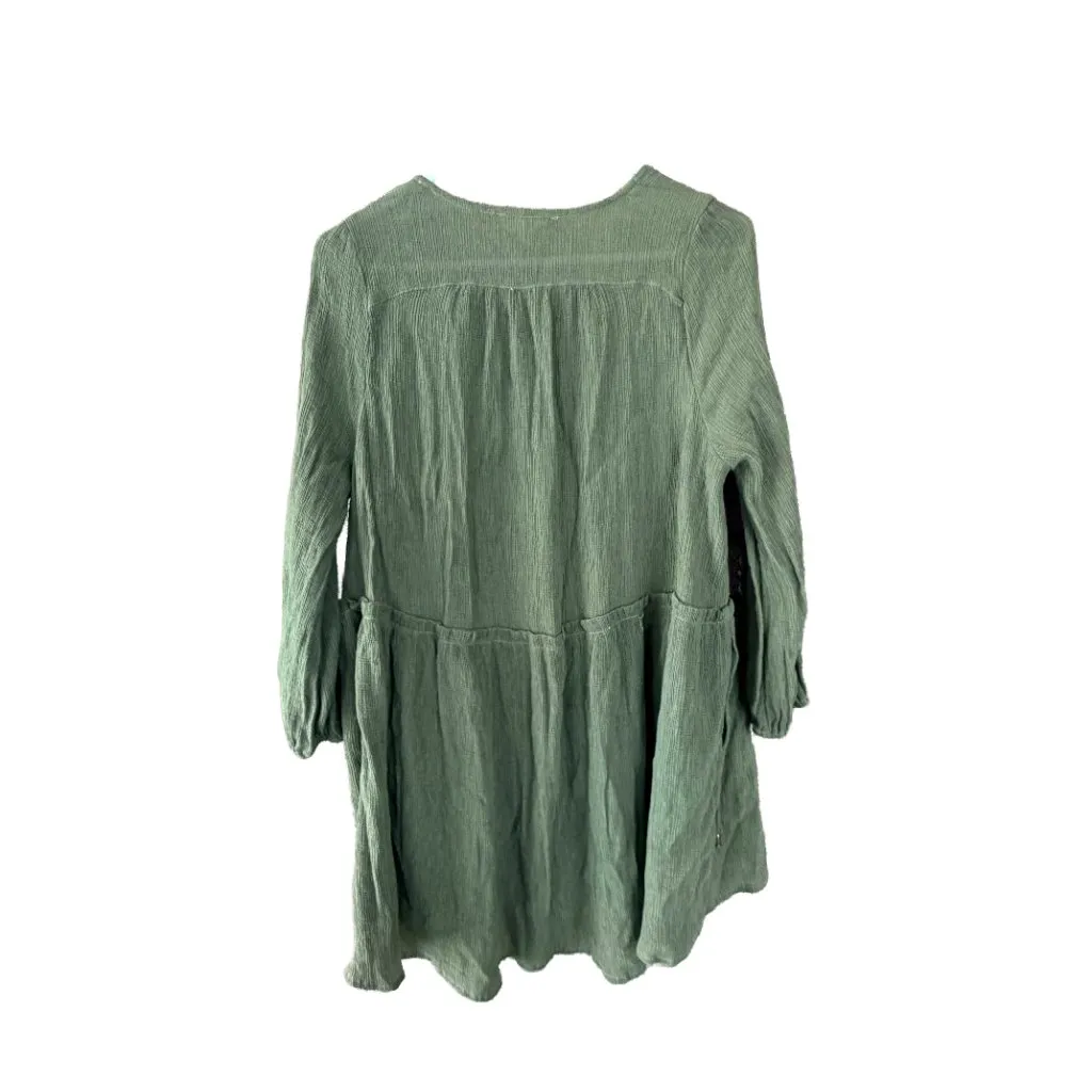Entro Crinkle Gauze Tunic Dress Sage Green Boho Cottagecore Small - Image 5