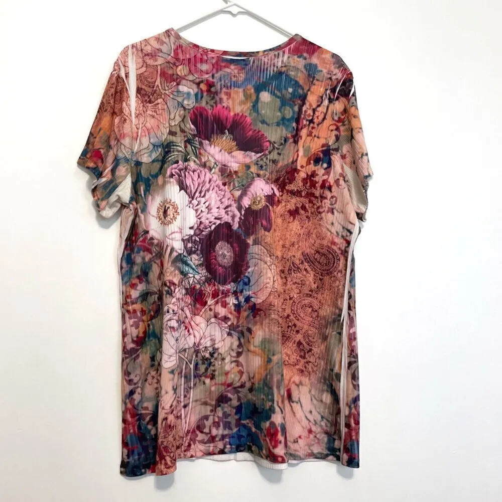 DRESSBARN DRESS BARN Plus Size Multi Floral Sublimation Short Sleeve Y2K Blouse - Image 9
