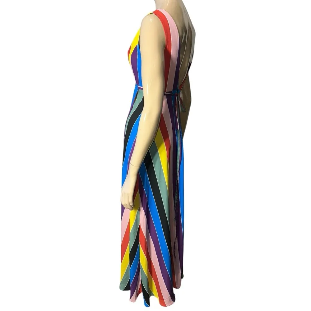 AQUA Women’s Size XS Rainbow Striped Layered Chiffon Maxi Wrap Dress - Image 9