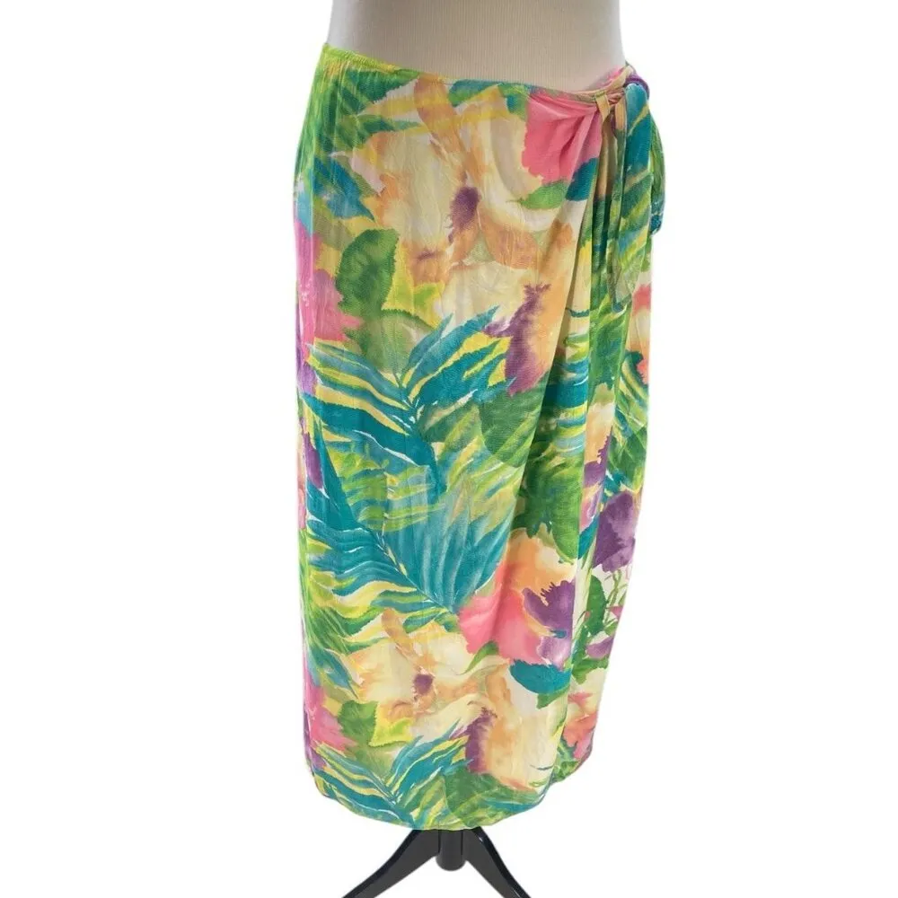 Jams World Wrap Skirt Womens Size M Multi ColorTropical Hawaiian Resort Beach - Image 4