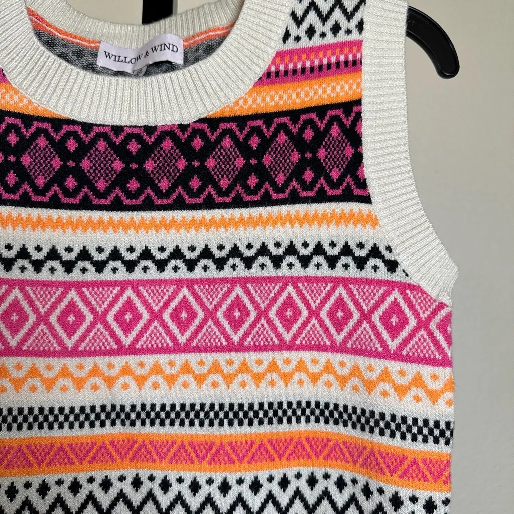 Willow & Wind XS Sleeveless Crewneck Fair Isle Sweater Vest Knit Y2K Preppy Pink - Image 8