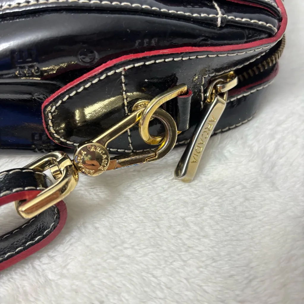 Arcadia Glossy Black Embossed Patent Leather Crossbody Bag - Image 7