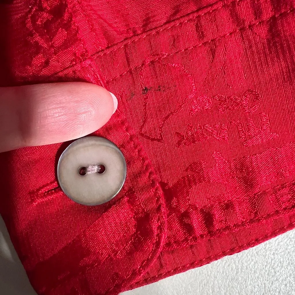 Chicos 1 Silk Blend Jacket Womens Medium Red Satin Pattern‎ Full Zip Lightweight - Image 10