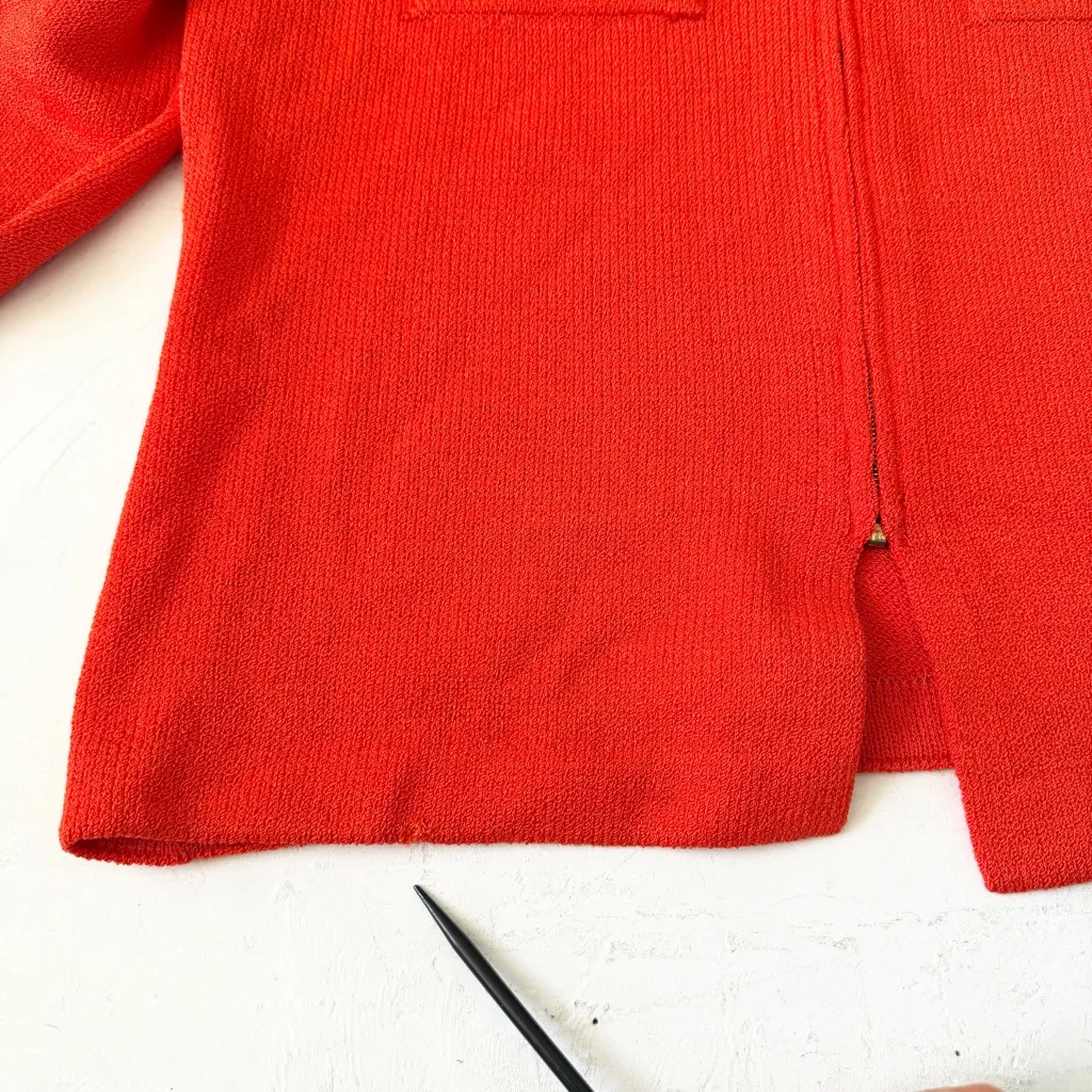 St. John Collection "Orange Poppy" Knitted Full Zip Jacket Gold detail Sz P - Image 8