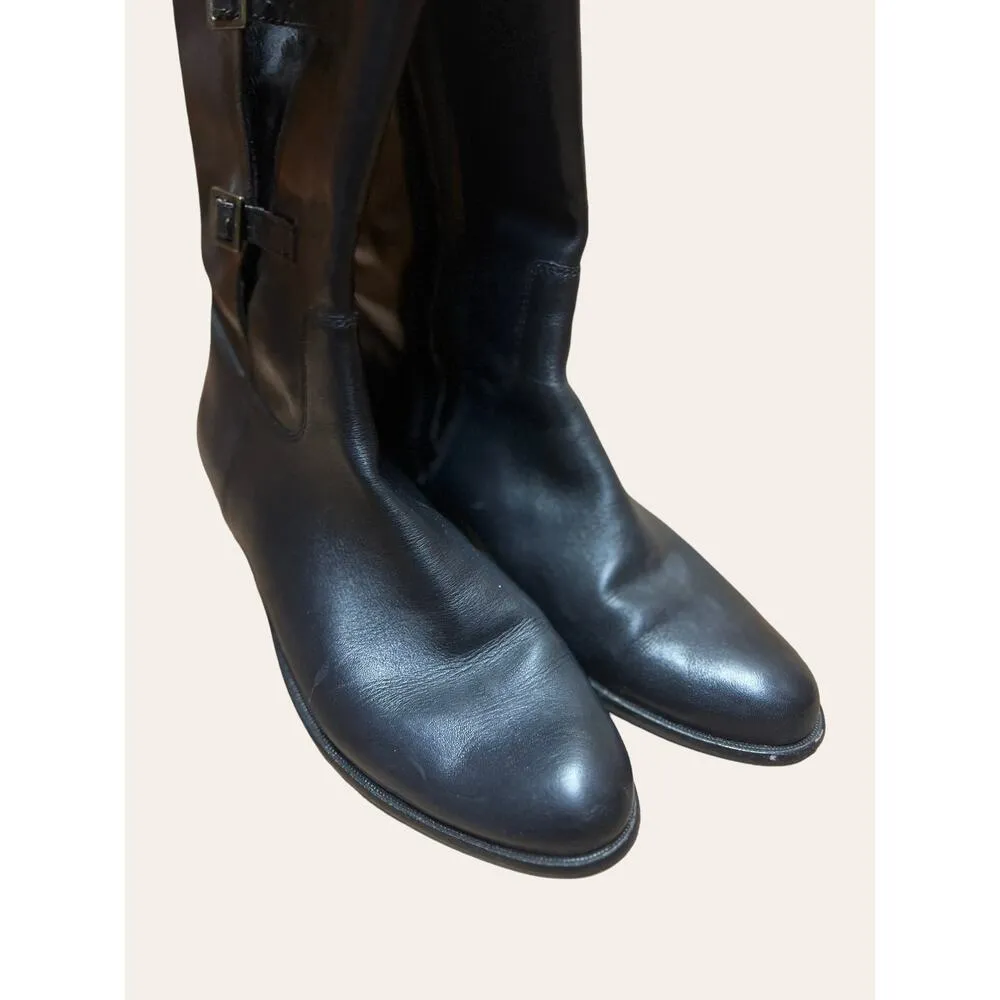 Corso Como Black Leather Mid-Calf Belted Equestrian Biker Boots Size 8 - Image 3