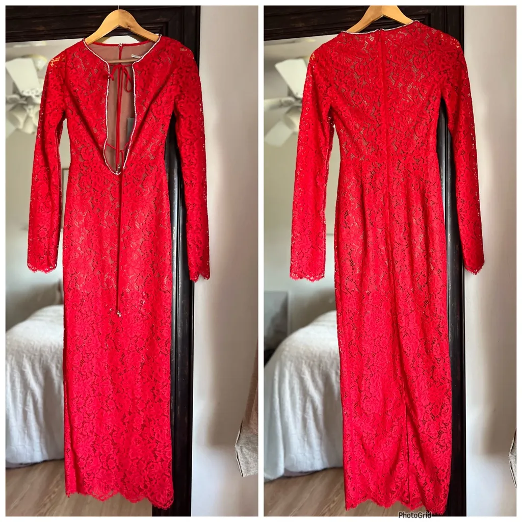 House Of CB Lisandra Dress Red Lace Maxi Dress Christmas New tags XS - Image 3