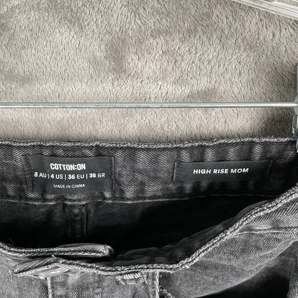 Cotton On High Rise Mom Shorts Women’s Size 4 Black Denim Frayed Hem Distressed - Image 3