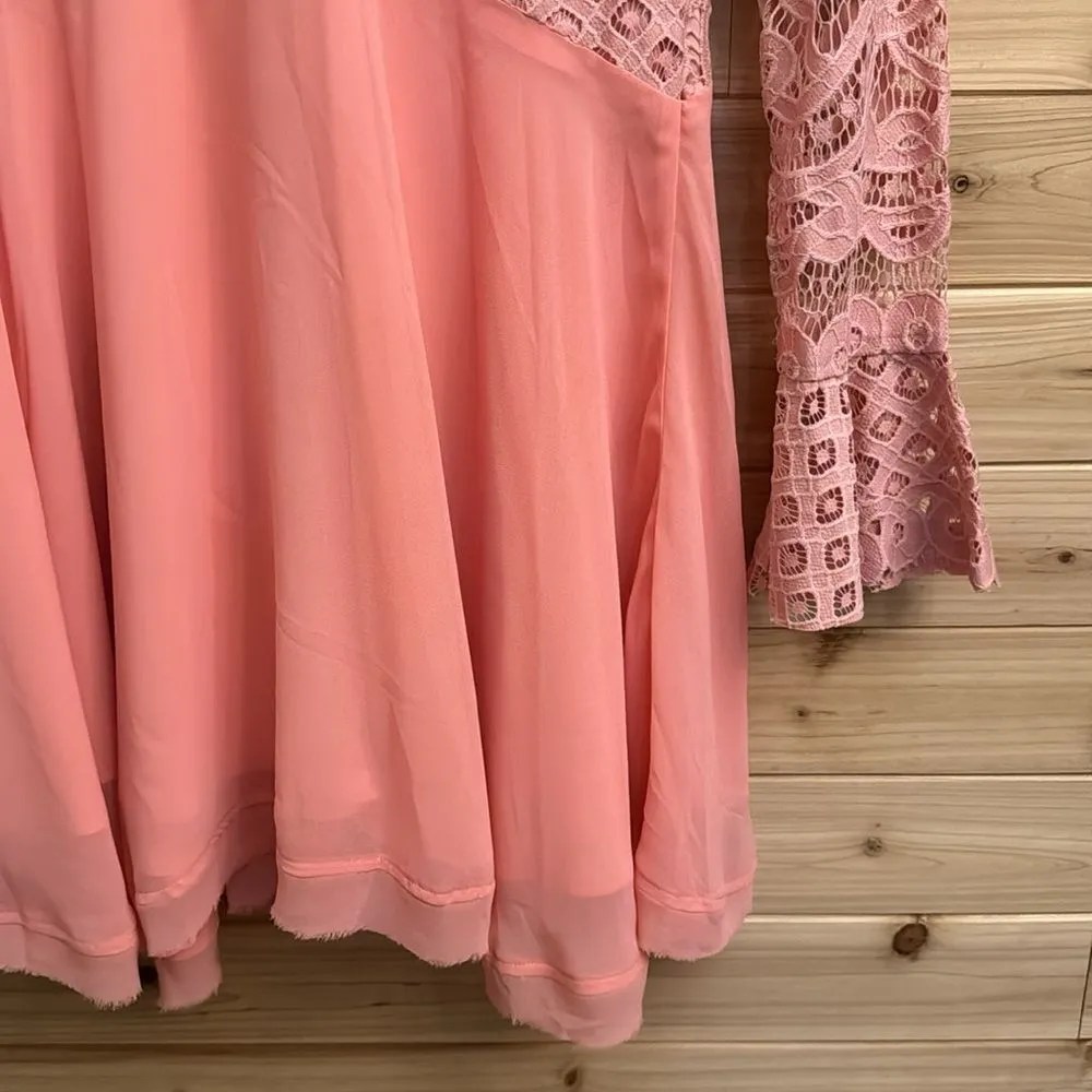 Tularosa Sz Small Pink Long Sleeve Lace Cocktail Party Low Back Mini Dress - Image 10