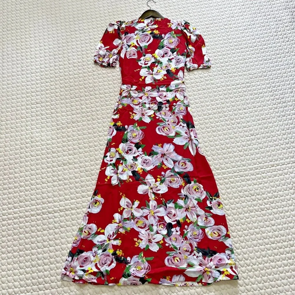 NWT Anthropologie Rosalia Red floral Wrap Midi Dress Size 6 - Image 10