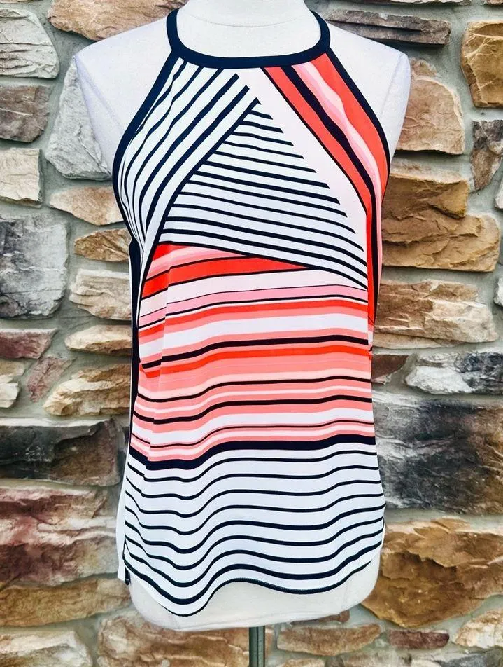 Calvin Klein Multi Stripe Keyhole Halter Blouse Top Multicolor Womens - Image 7