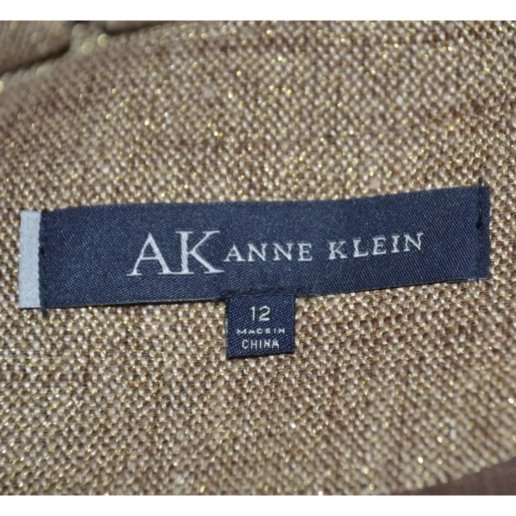 Anne Klein Ladies 2 Piece Gold Metallic Linen Blend Skirt Suit Size 12 Career - Image 13
