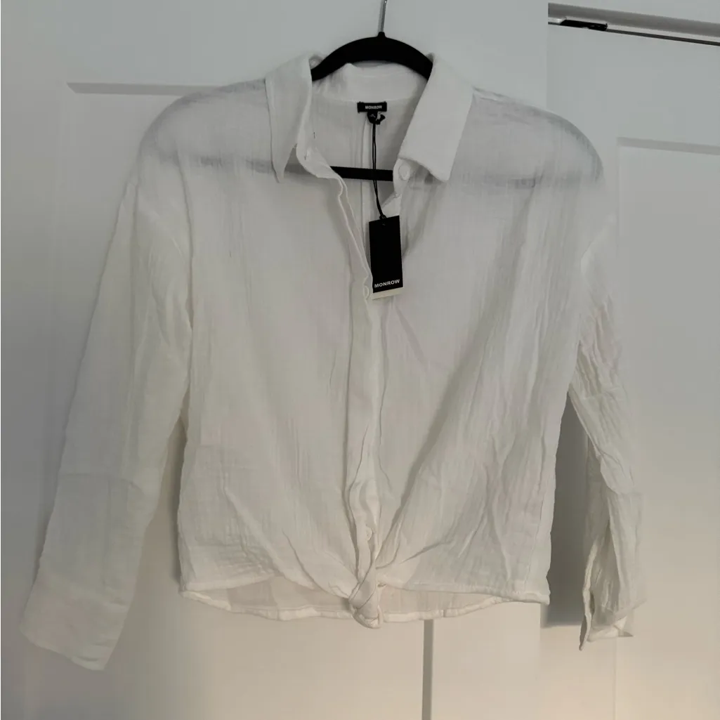 $128 New Monrow White Cotton Gauze Button Down Small - Image 3