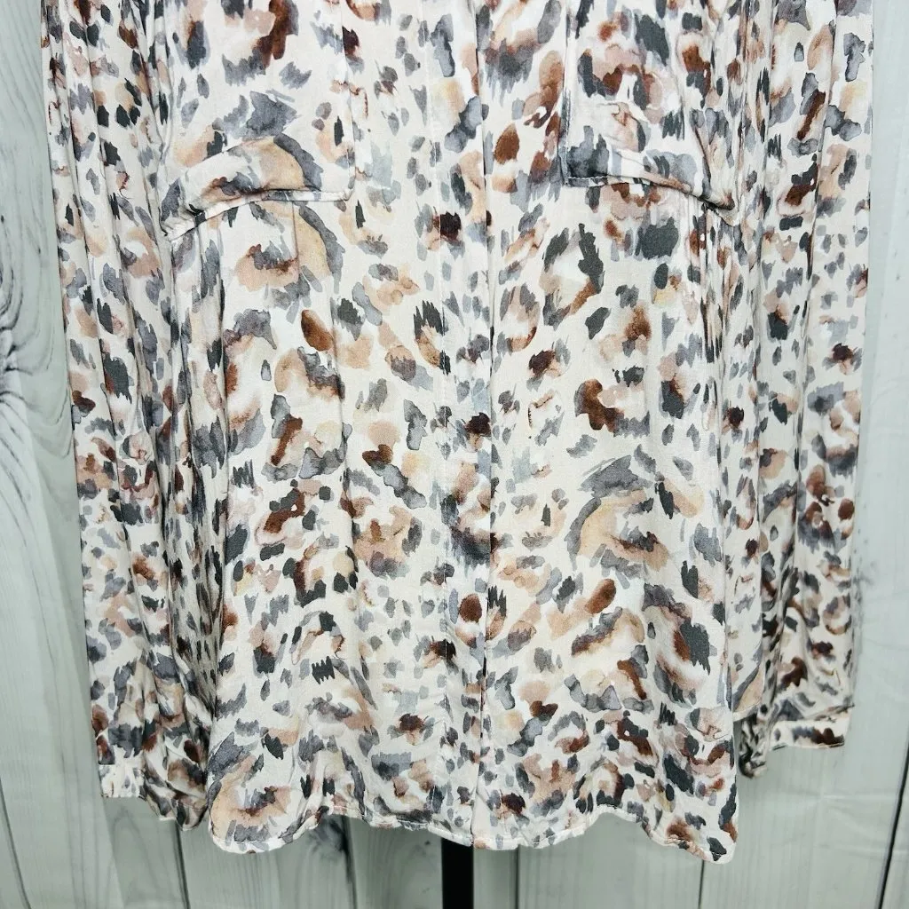 Bella Dahl Revolve Button Down Abstract Print Long Sleeve Shirt Hi-Low Sz L - Image 3