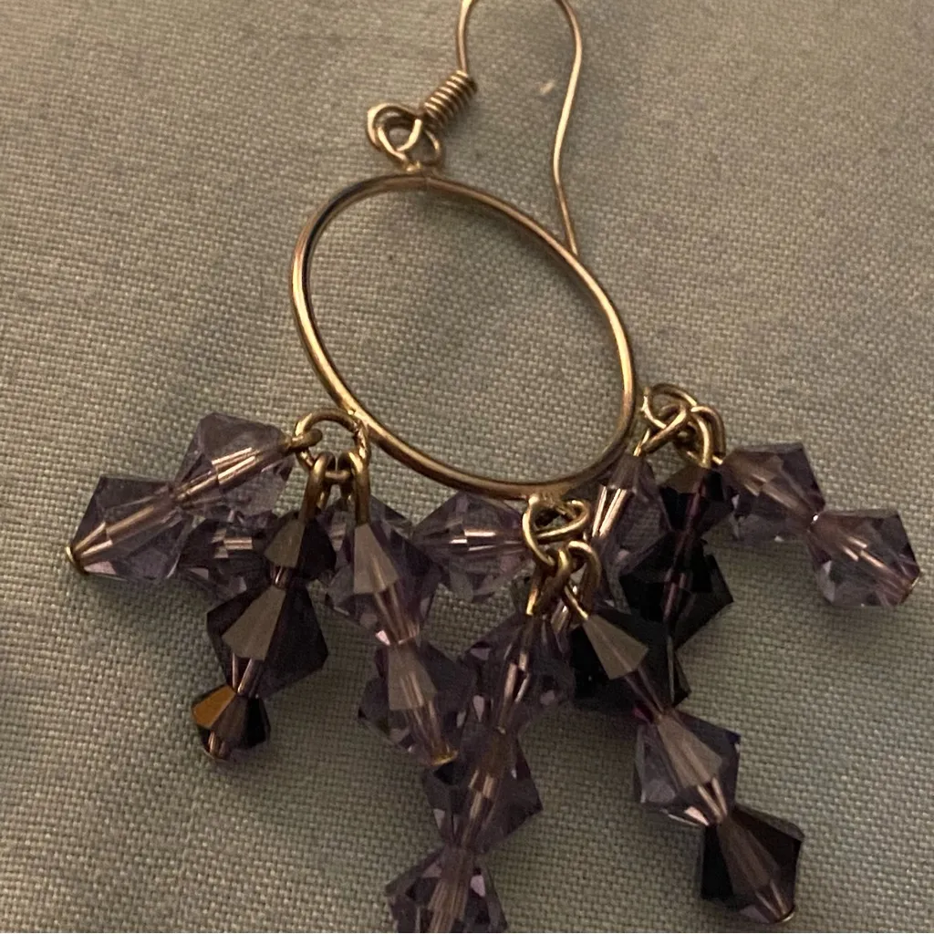 2.5” Long Pierced Dangle Earrings Purple Beaded Beads Clusters On Hoop Boho - Image 3