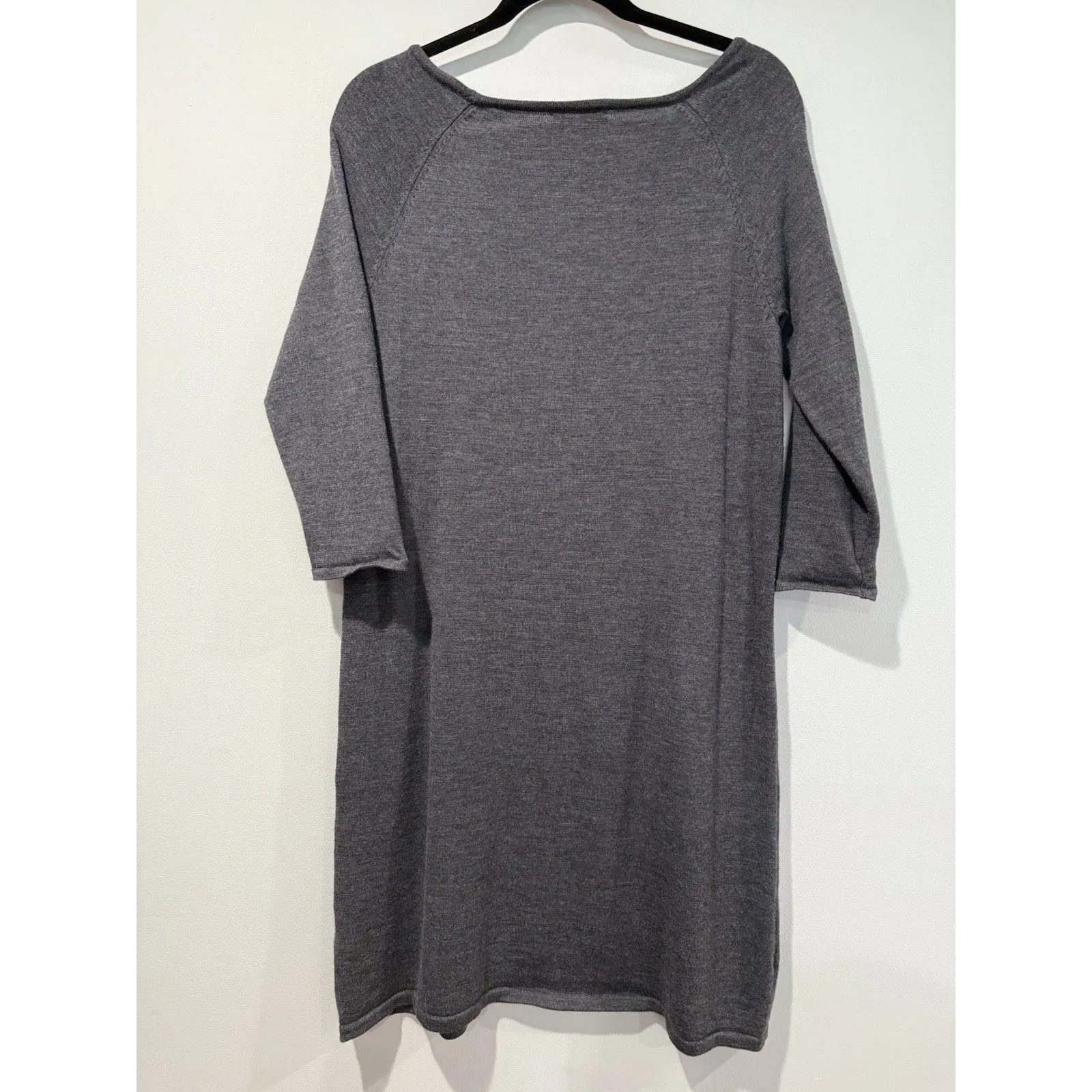 Garnet Hill Dress Medium Grey Merino Wool 3/4 Sleeve Minimalist Capsule Travel - Image 2