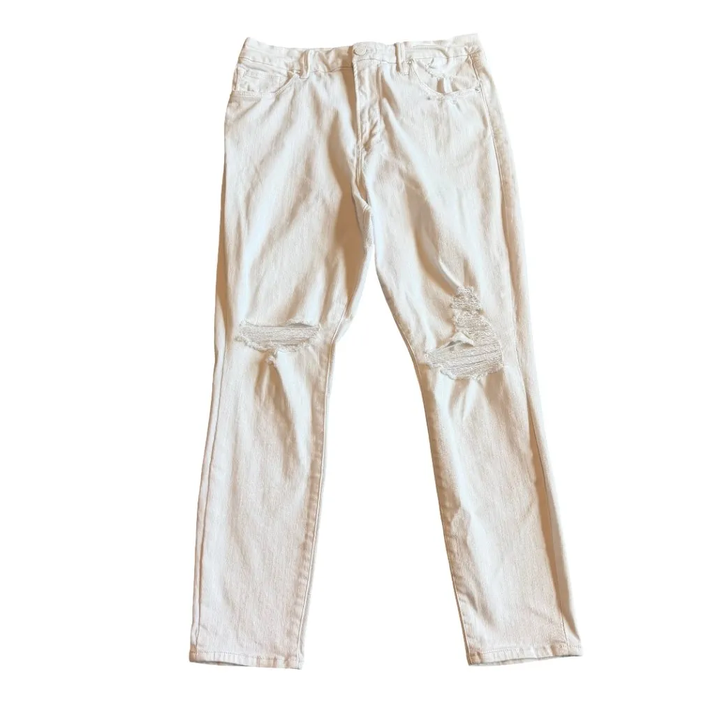 Good American Good Waist White Distressed Jeans Skinny Fit Stretch Size 14 Women - Image 3