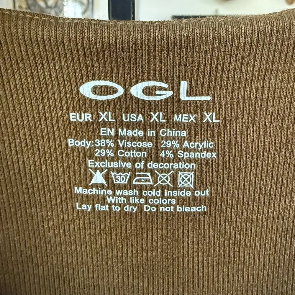 OGL Move Brami Ribbed Vneck Cap Sleeve Crop Top Olive Green XL Gray - Image 4