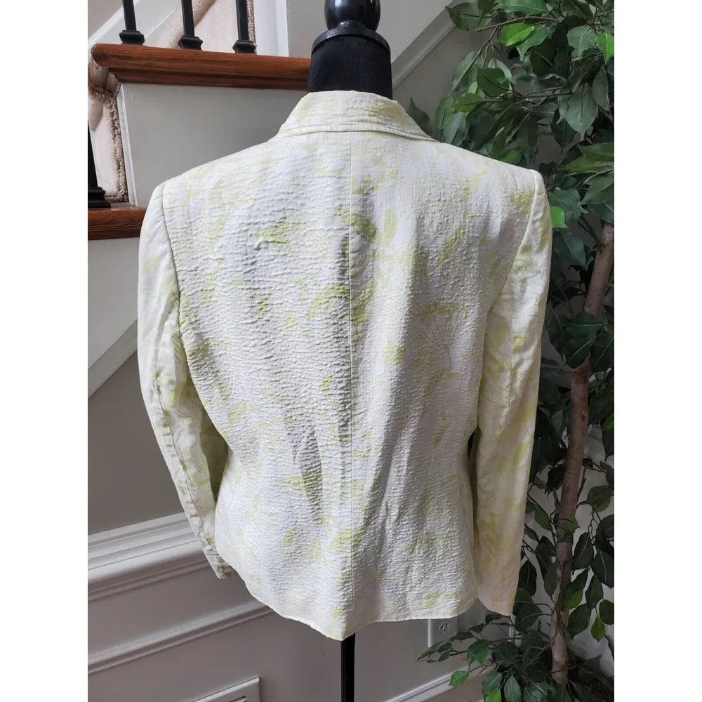 Style & Co Women White Floral Linen Long Sleeve Single Breasted Blazer Jacket 14 - Image 7