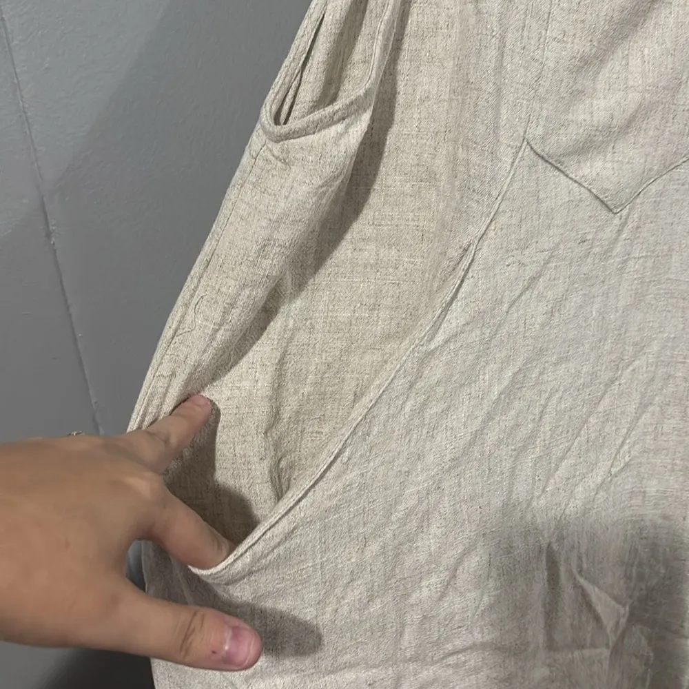 NWT Umgee Linen Cotton Blend Cream Overall Dress Size Small - Image 4