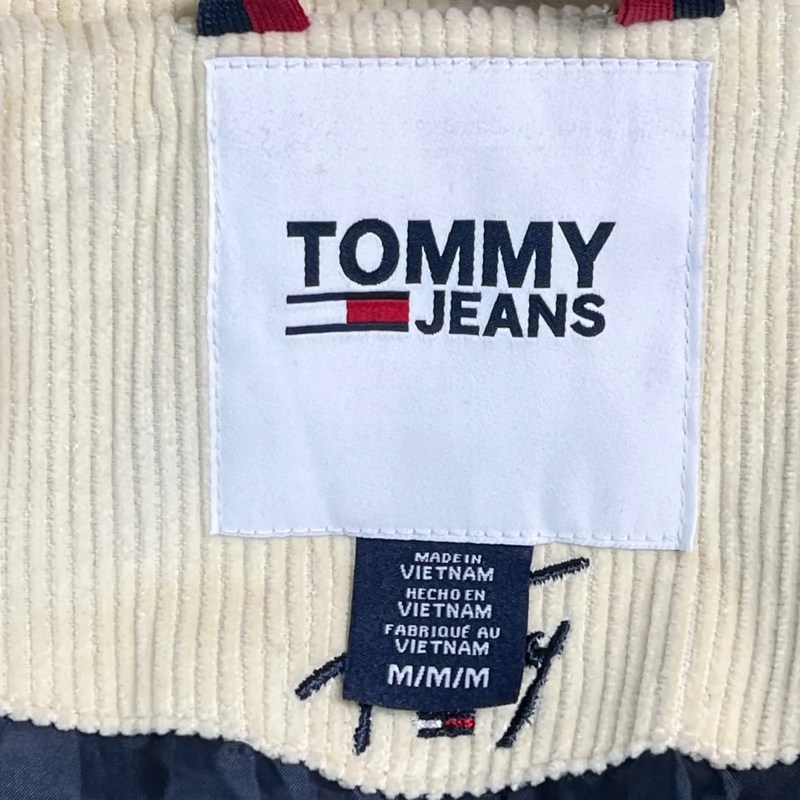 Tommy Jeans Corduroy Puffer Jacket Cream All Over Logo Embroidered Size M White Size M - Image 2