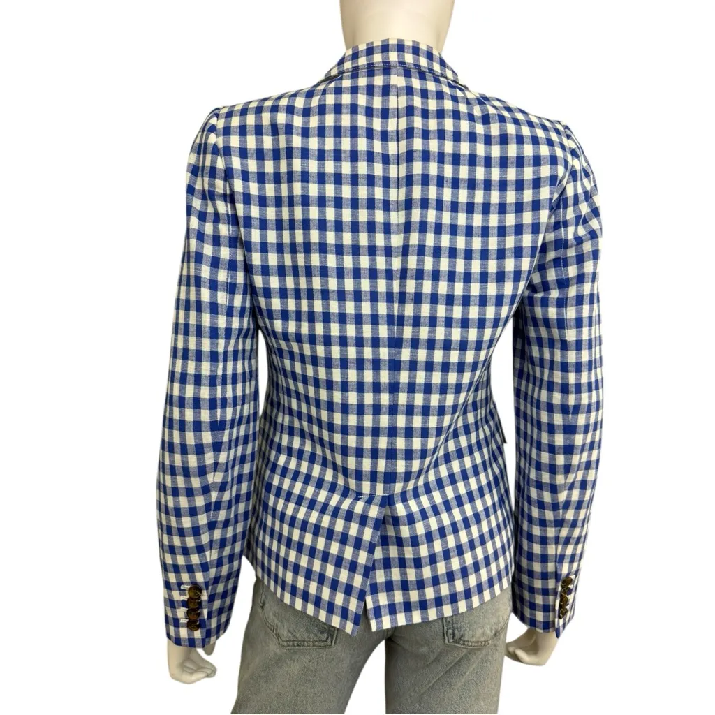 J. Crew Blue Linen Gingham Check Blazer Size S - Image 3