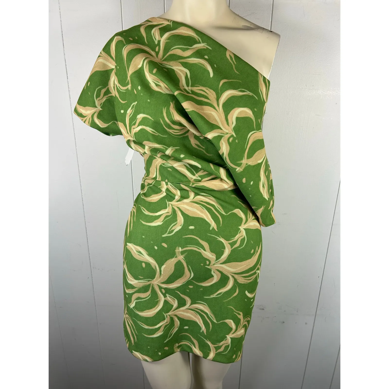 Alexia Admor Suri Draped One Shoulder Mini Dress in abstract green. Size XS NWOT - Image 3