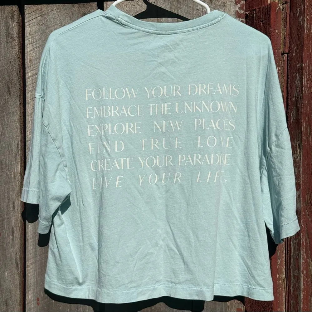 Women's Large American Eagle Outfitters AE Boxy Cropped Graphic T-Shirt Mint - Image 2