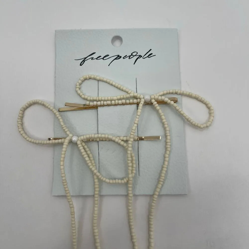FREE PEOPLE Beaded Bow Barrette Dainty Clip Pin Hair Accessories Bead Cream NWT - Image 8