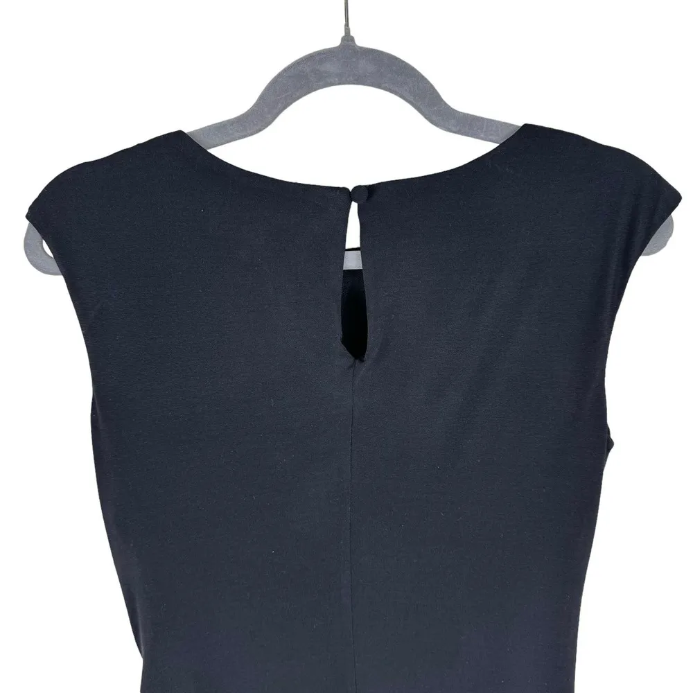 Chetta B Black Cap Sleeve Round Neck Faux Wrap Knee Length Jersey Knit Dress 6 - Image 4