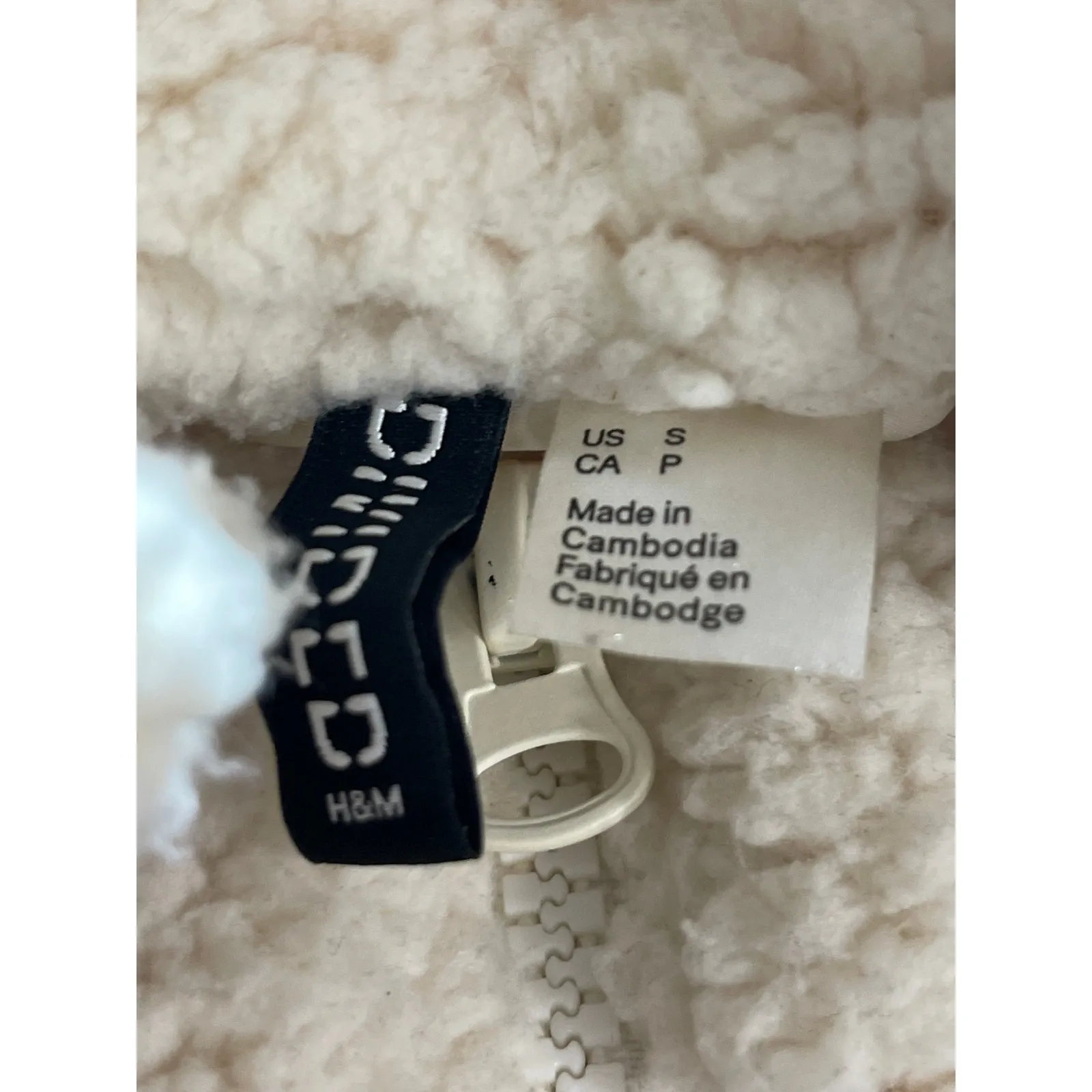 H&M Divided Womens Cream Sherpa Fleece High Neck Long Sleeve Coat Jacket Size S - Image 3