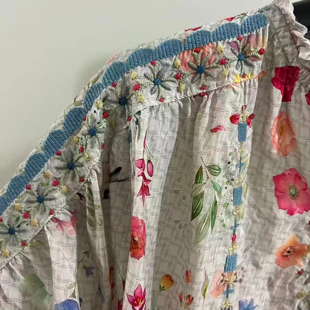 NWOT Johnny Was Biya Embroidered Floral Boho Button-Down Shirt Blouse S Oversize - Image 13