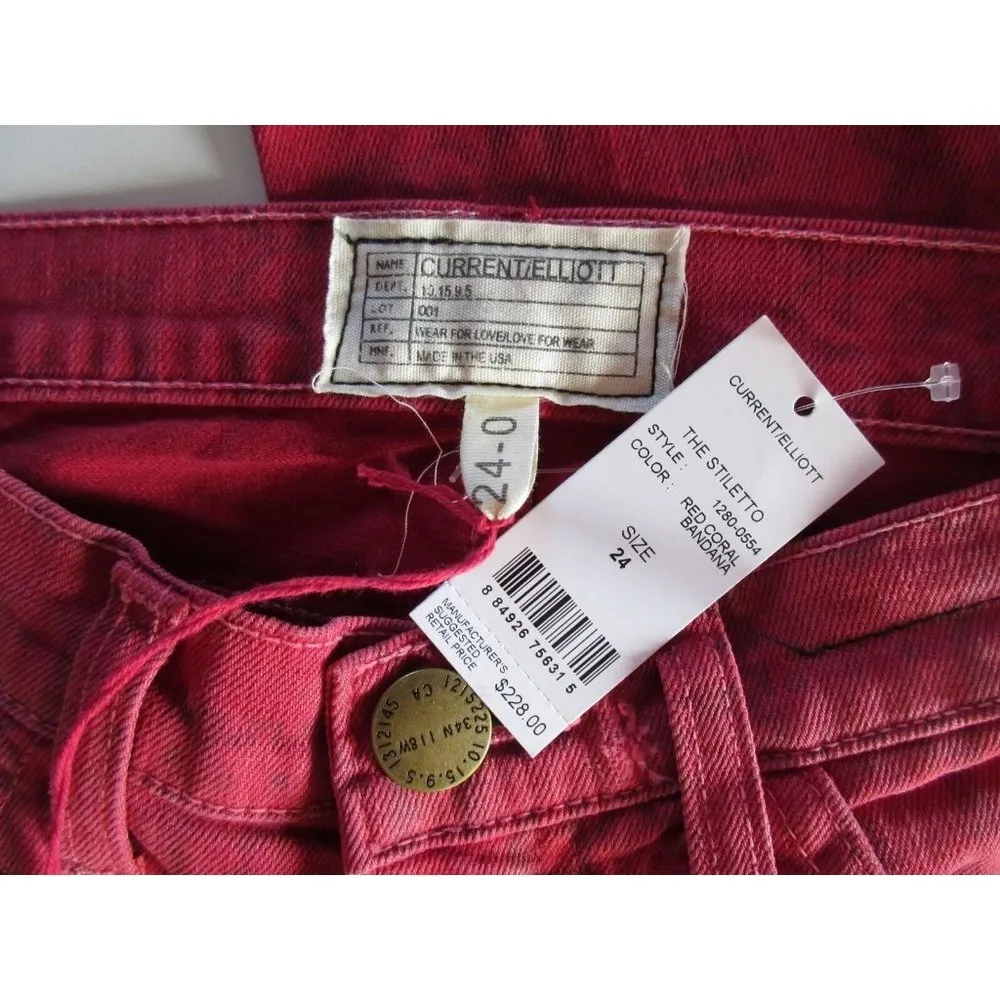NWT Current/Elliott The Stiletto in Red Coral Bandana Stretch Skinny Jeans 24 - Image 8