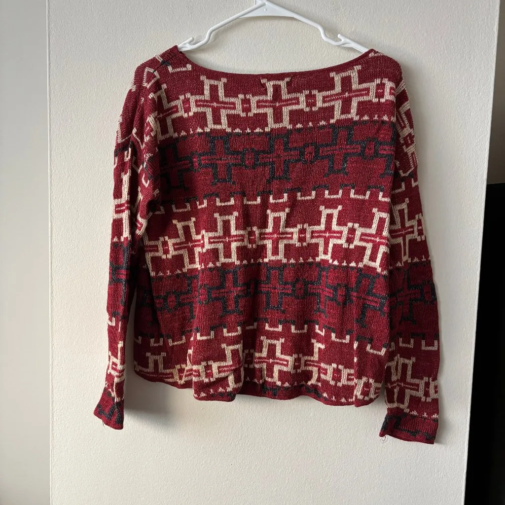 Denim & Supply Ralph Lauren Red Patterned Sweater - Size Small - Image 5
