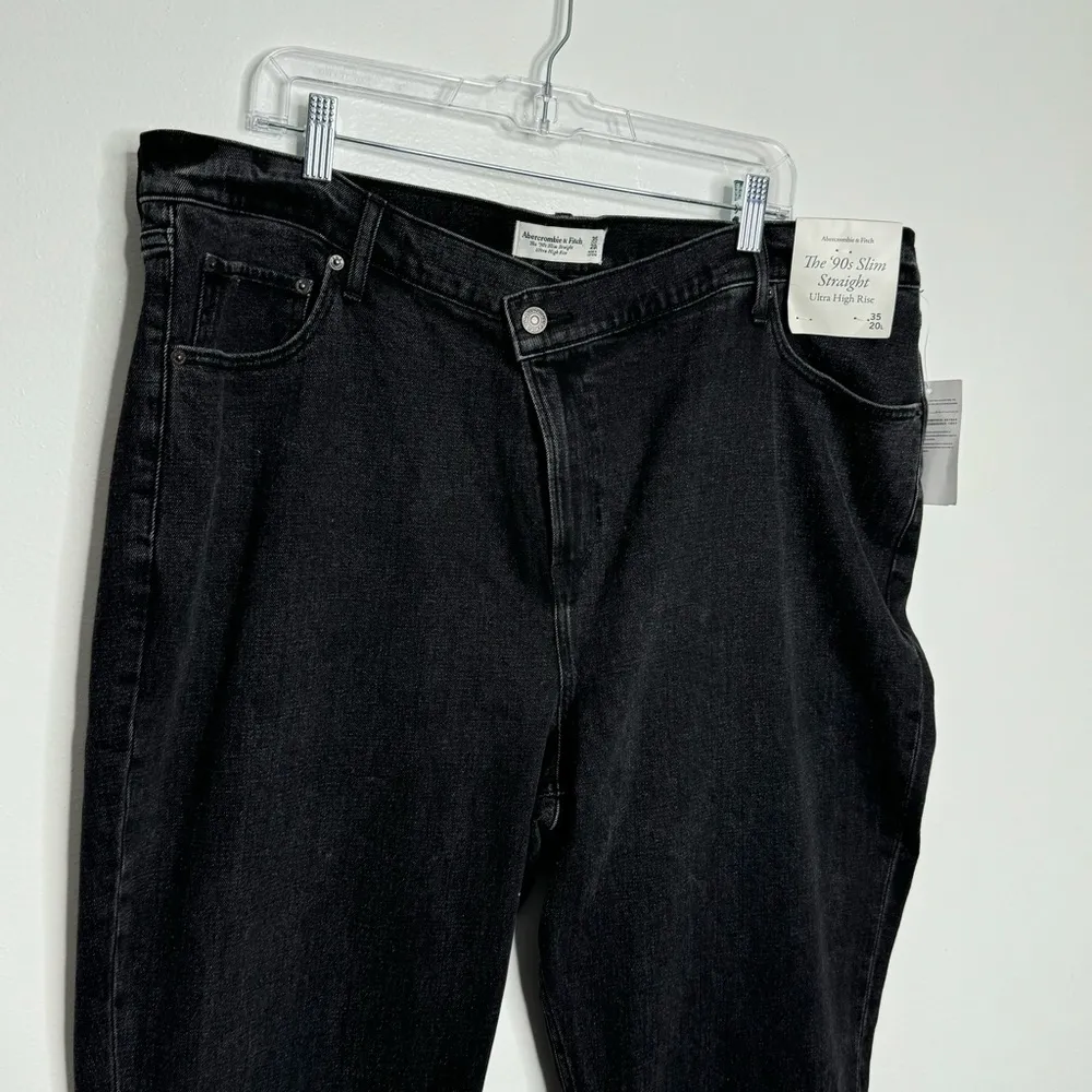 Abercrombie & Fitch 90's Slim Straight Ultra High Rise Criss Cross Black 20 Long - Image 3
