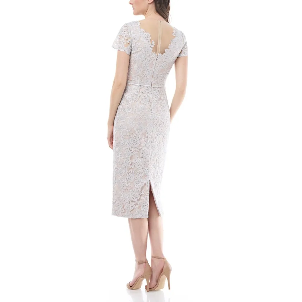 JS Collections Illusion Lace V-Neck Embroidered Sheath Dress - Image 8