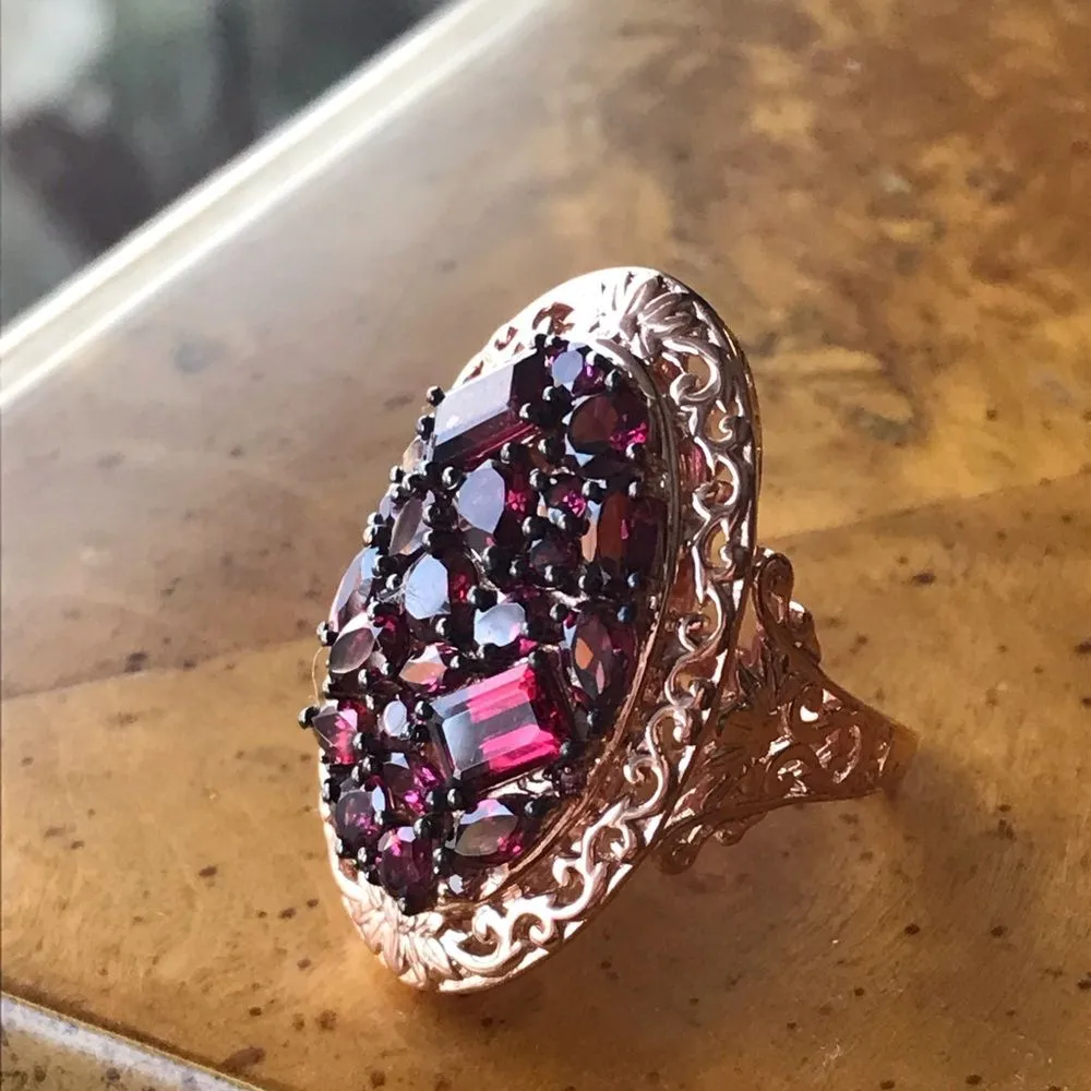 Natural Rhodolite Garnet Sterling Silver Cocktail Ring Size 7 Pink - Image 9