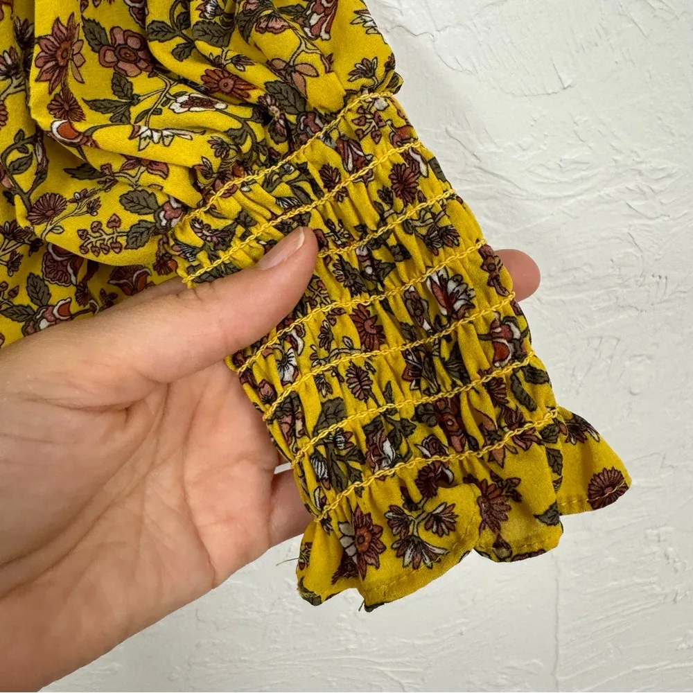 Max Studio Yellow Ditsy Floral Romantic Blouse Womens S Fall Long Sleeve Ruffled - Image 10