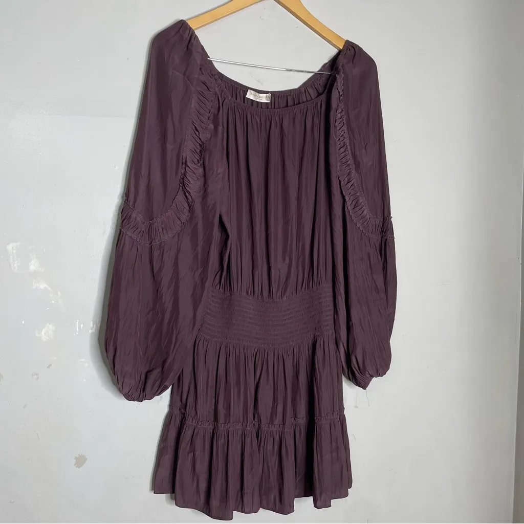 Ramy Brook Silvy Blouson Sleeves Raisin Purple Long Sleeve Mini Dress Sz Small - Image 3