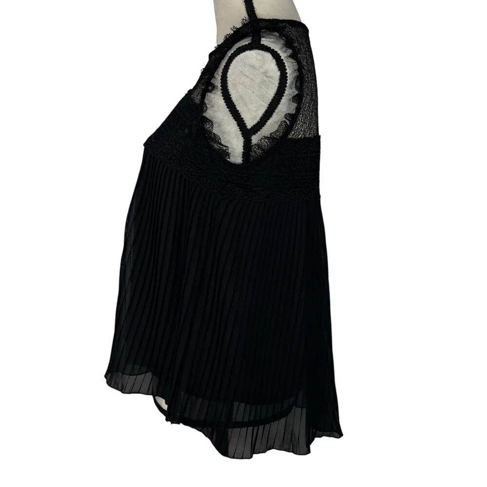 Zara Basic Collection Small Top Sleeveless Lace Accordion Pleats Lined Keyhole - Image 8