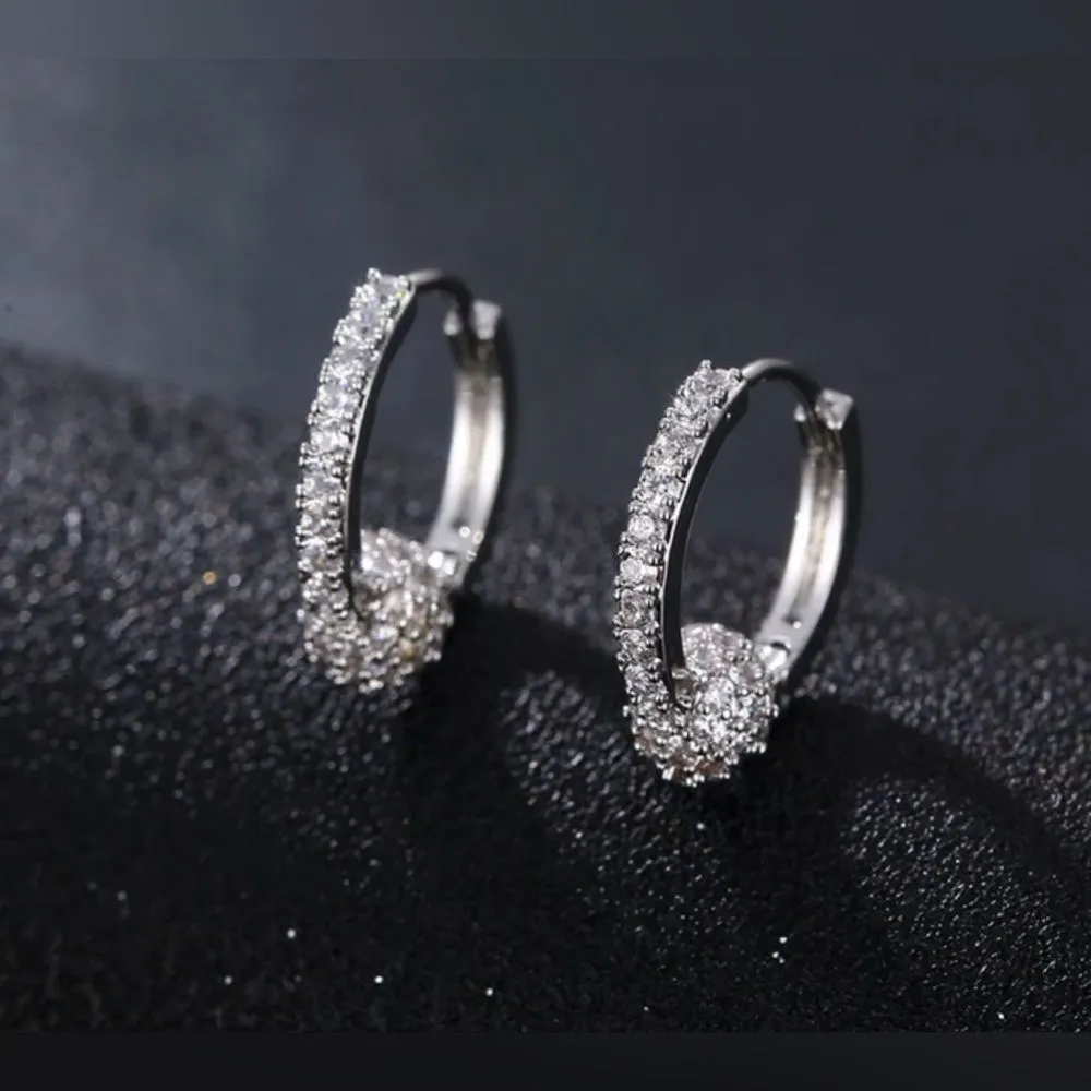 Bohemian Cubic Zirconia Huggie Hoop Earrings Silver - Image 4