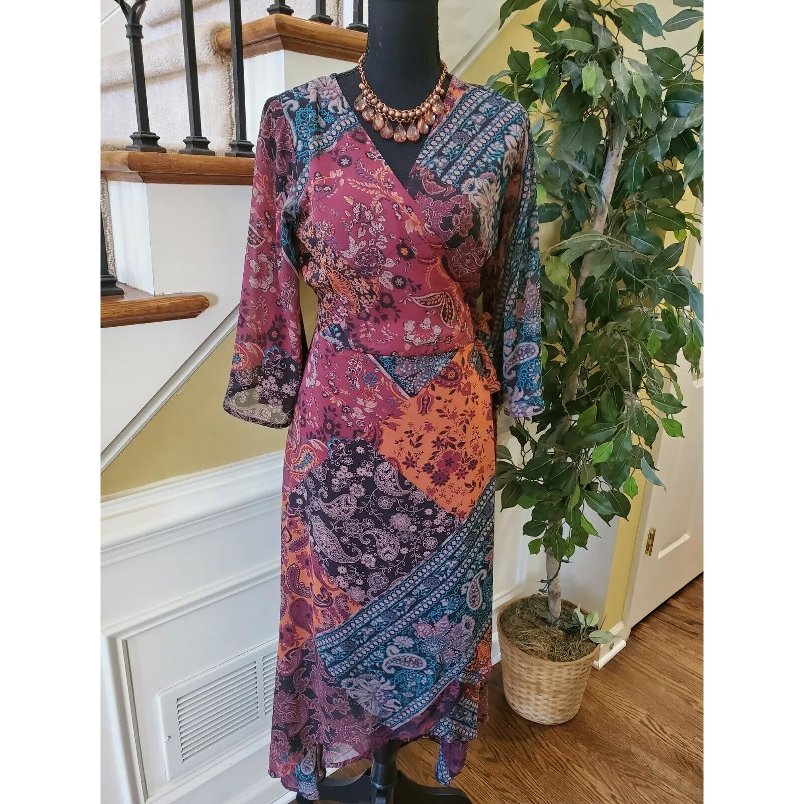 SPIRIT OF GRACE Wrap VNeck Cap Sleeve Floral Dress Cottagecore S - Image 10